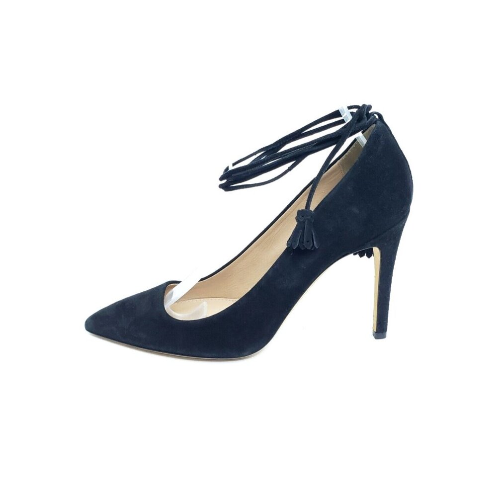 J Crew Falsetto Stiletto Heel Pointed Toe Ankle Tie Black Suede Womens US 8
